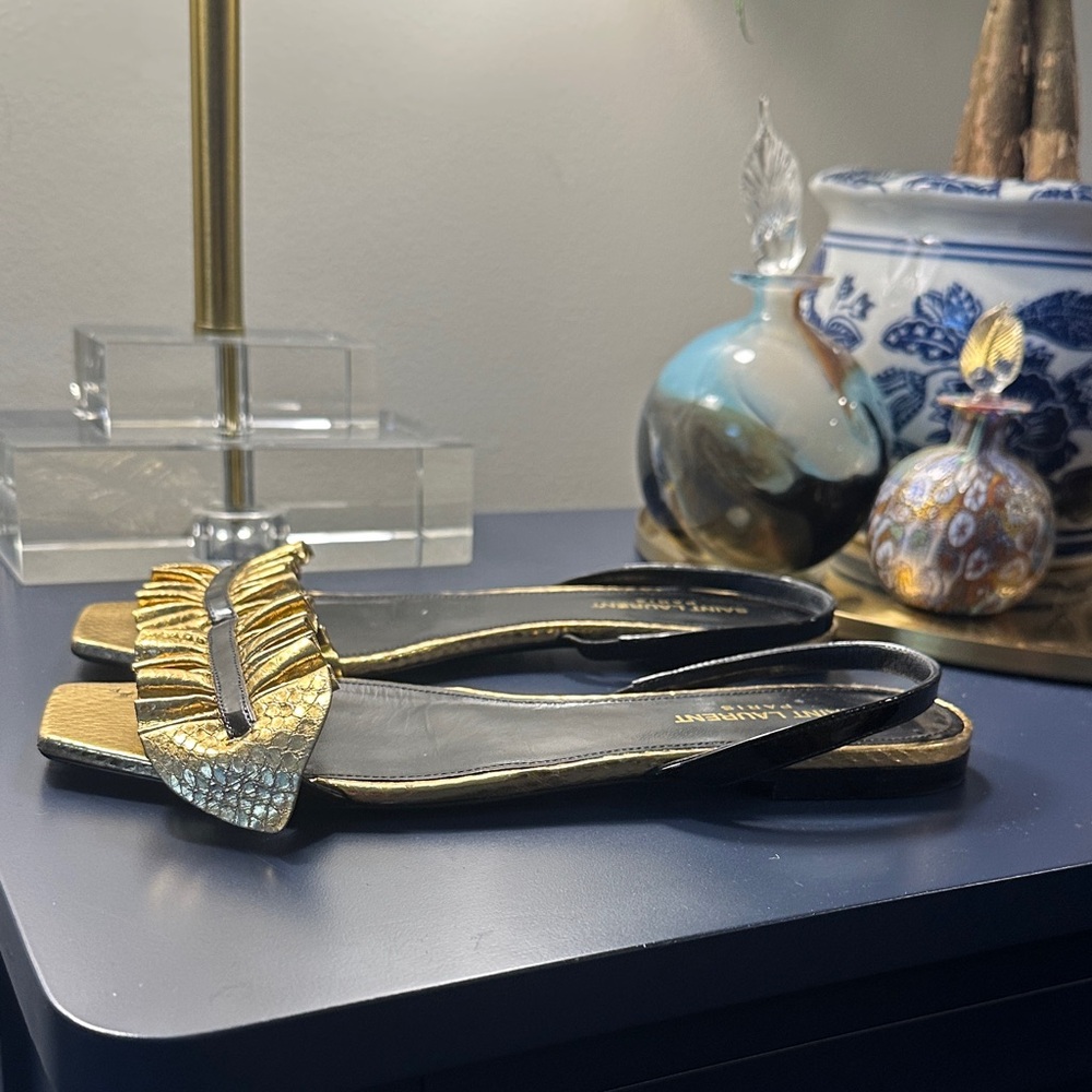 Saint Laurent Women's Sandals in Gold and Black - Picture 2 of 3